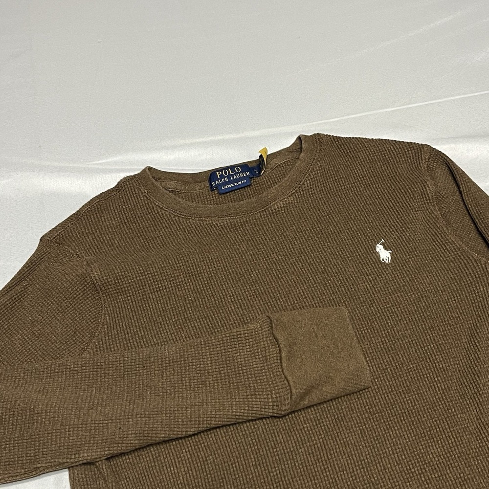 Polo Ralph Lauren Thermal Shirt Custom Slim Fit Men's Large Brown Waffle Knit